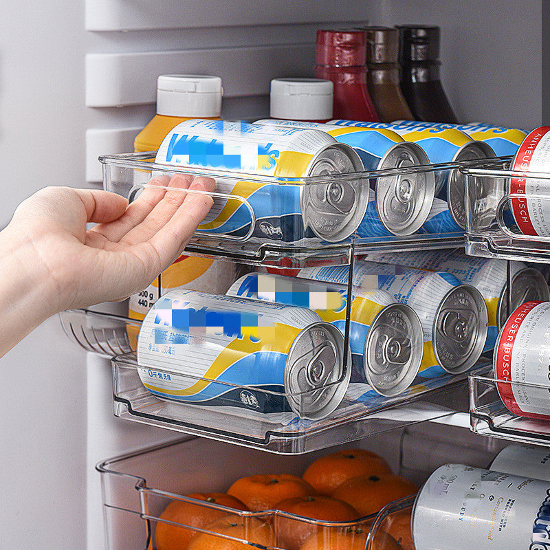 Refrigerator Beverage Storage Box Double-layer Self-rolling Kitchen Storage Rack